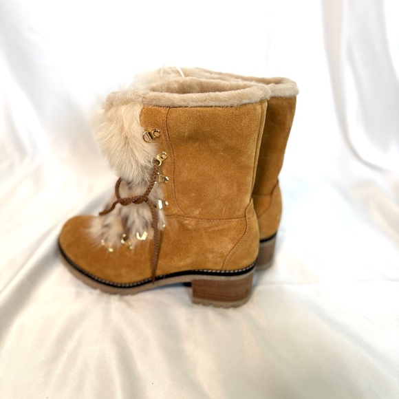 Montelliana STELLA GENUINE SHEARLING TRIMMED LACE-UP HEALED BOOT IN SEGALE - Picture 3 of 11